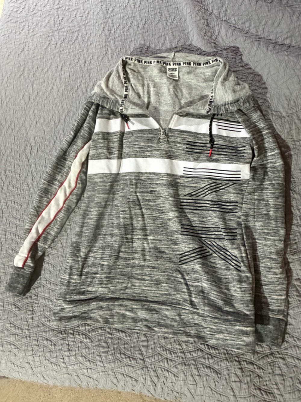 PINK Victoria's Secret Gray Zip Hoodie with White Trim